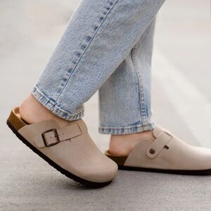MAKE AN OFFER - CUSHIONAIRE Stone Taupe Slip-On Buckle Clog